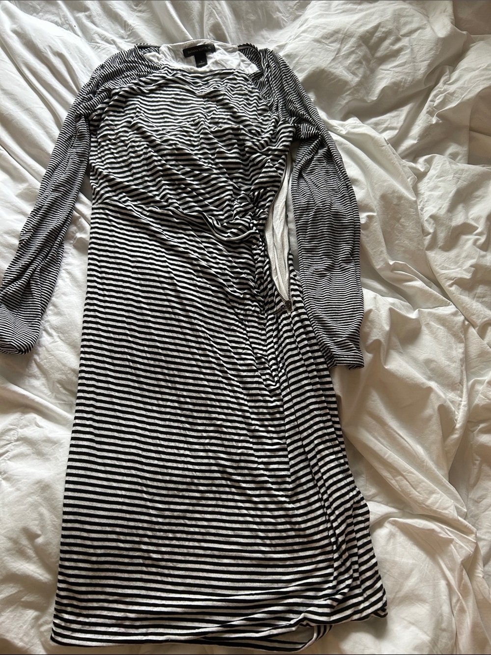 Banana Republic Black and White Striped Long-Sleeve Dress